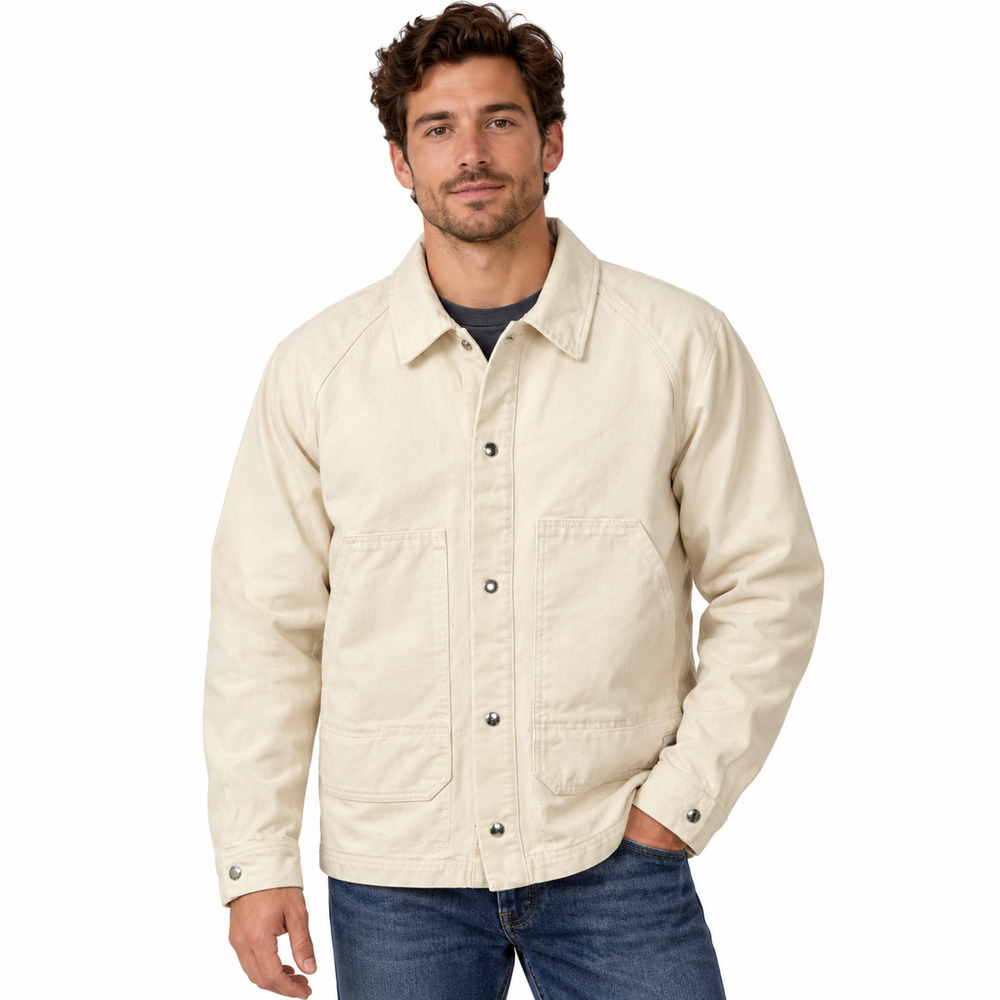 The North Face Outerlands Jacket Canvas Snap Up Cream Chore Coat Mens sz Large